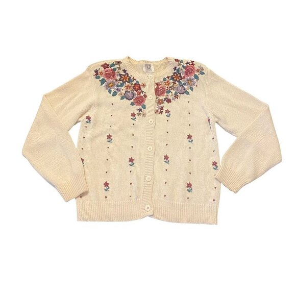 PS Sport Sweaters - 80s Vintage PS Sport Womens Sz Small Knit Floral Cottagecore Sweater Cardigan